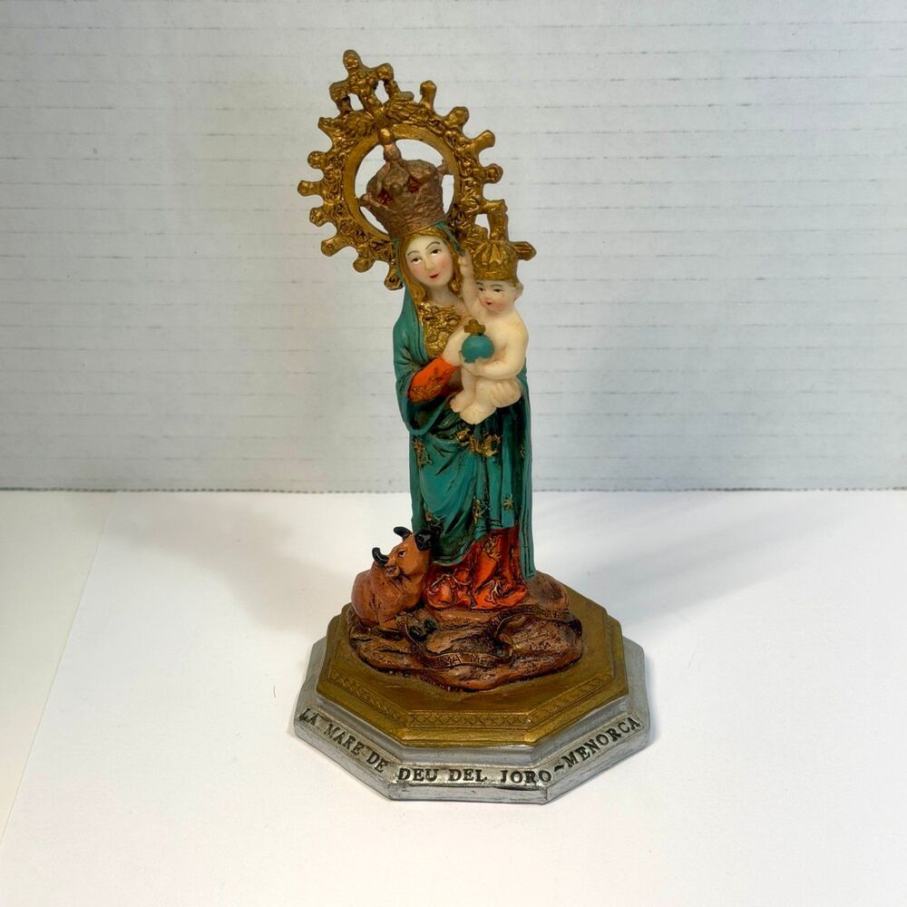 Vintage La Mare de Deu del Toro Menorca Virgin Mary Child Figurine Statue 6"